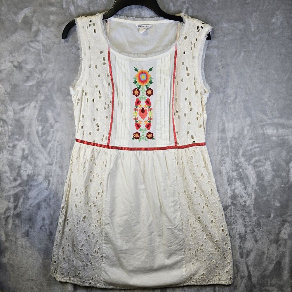 Suite Blanco Dress Above Knee XXL Off White Ivory Floral Embroidered Eyelet Lace